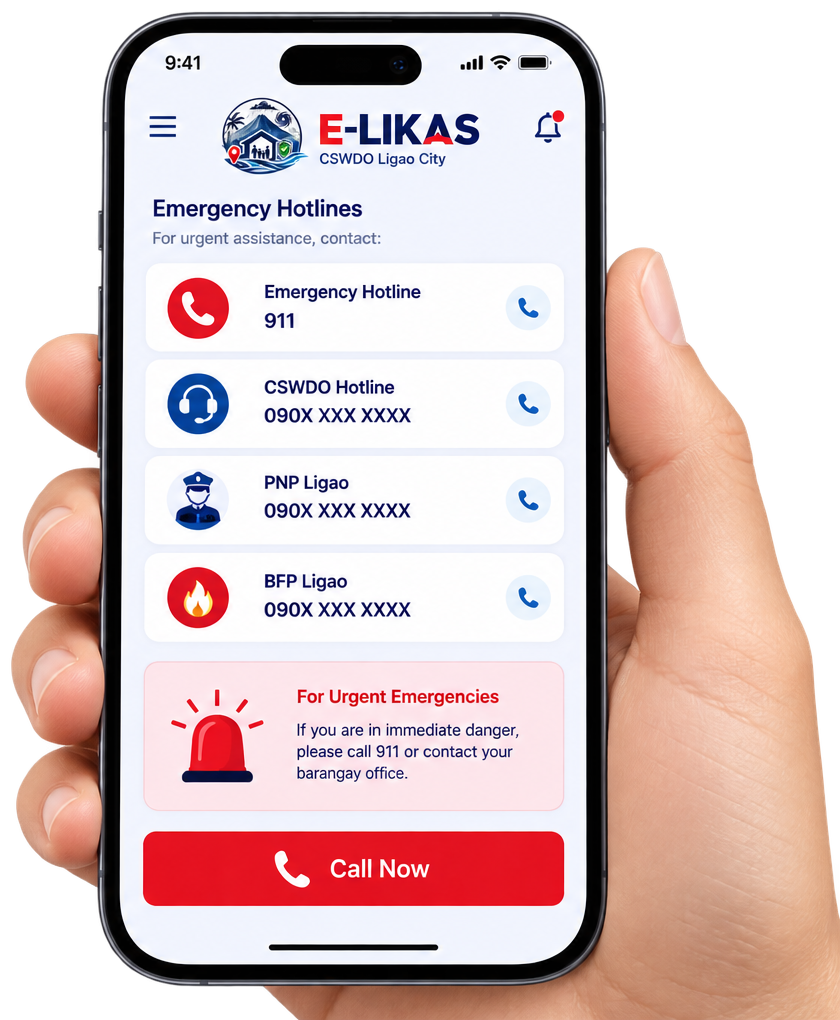 Emergency hotlines in the E-LIKAS mobile app